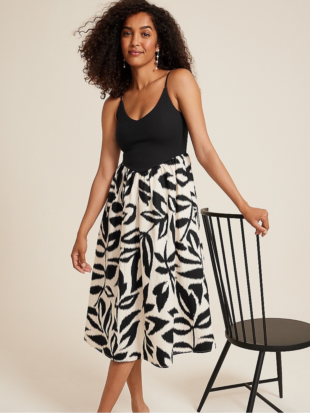 Maurice’s Drop Waist Mix Media Midi Dress Black White XXL